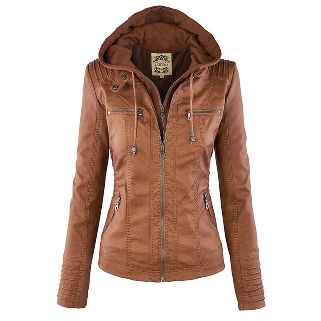 Waterdichte Dames Lederjas met Afneembare Capuchon – Echt Leer & Winddicht
