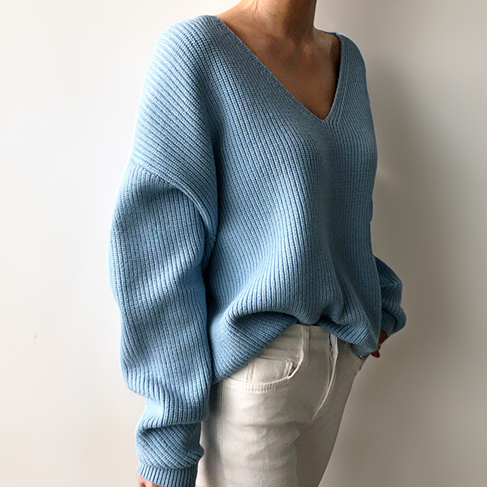 Oversized V-Hals Trui Dames – Los Model met Ballonmouwen