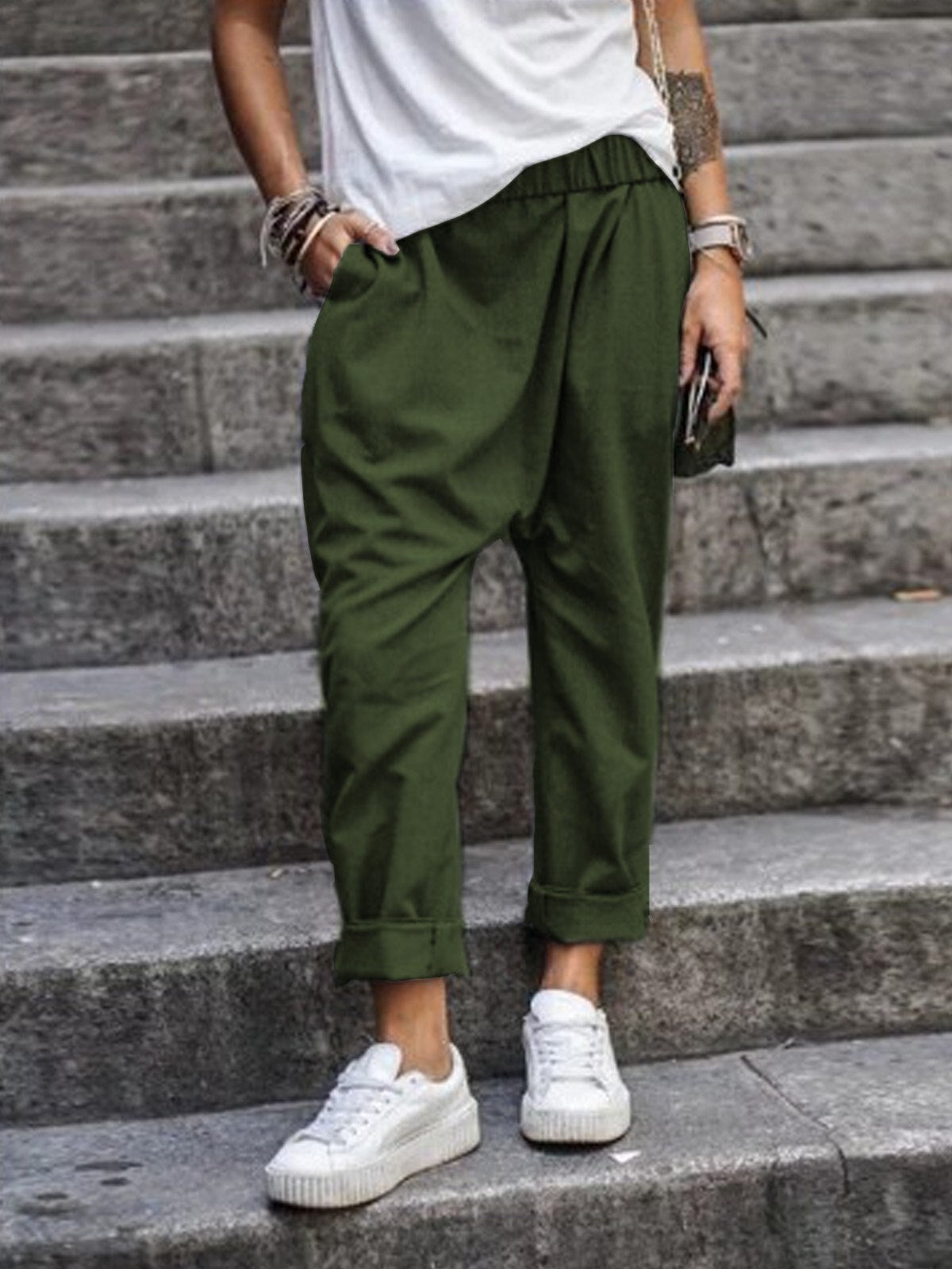 Dames Baggy Broek met Elastische Taille – Comfortabele Loose Fit