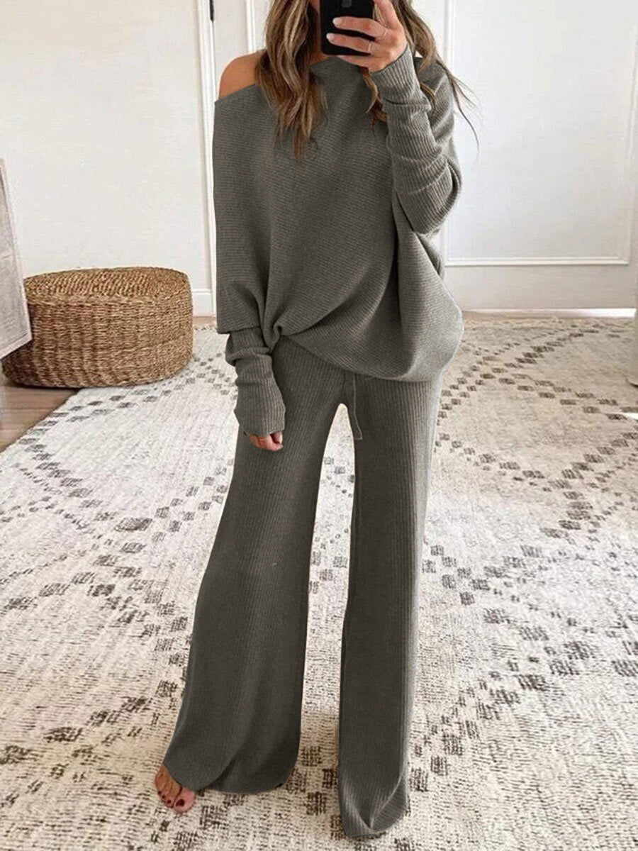 Gebreide dames set met off-shoulder top – Comfortabel & stijlvol