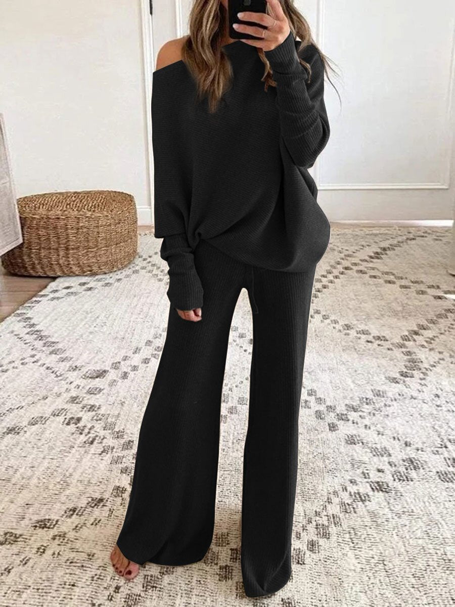 Gebreide dames set met off-shoulder top – Comfortabel & stijlvol