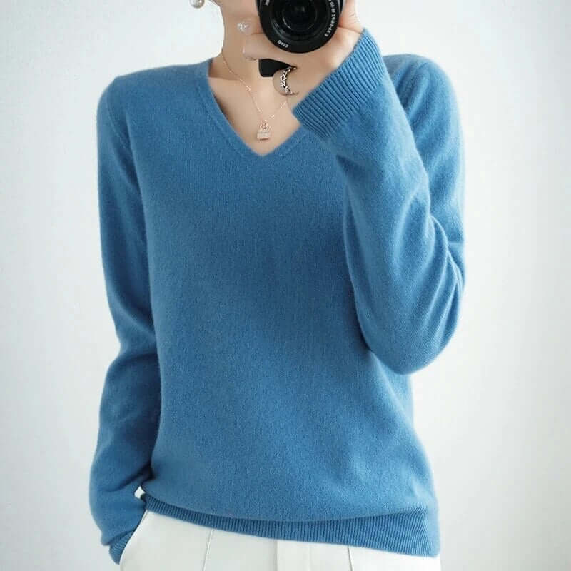 Damen V-Ausschnitt Gestrickter Pullover – Bequem & Stilvoll für Herbst/Winter