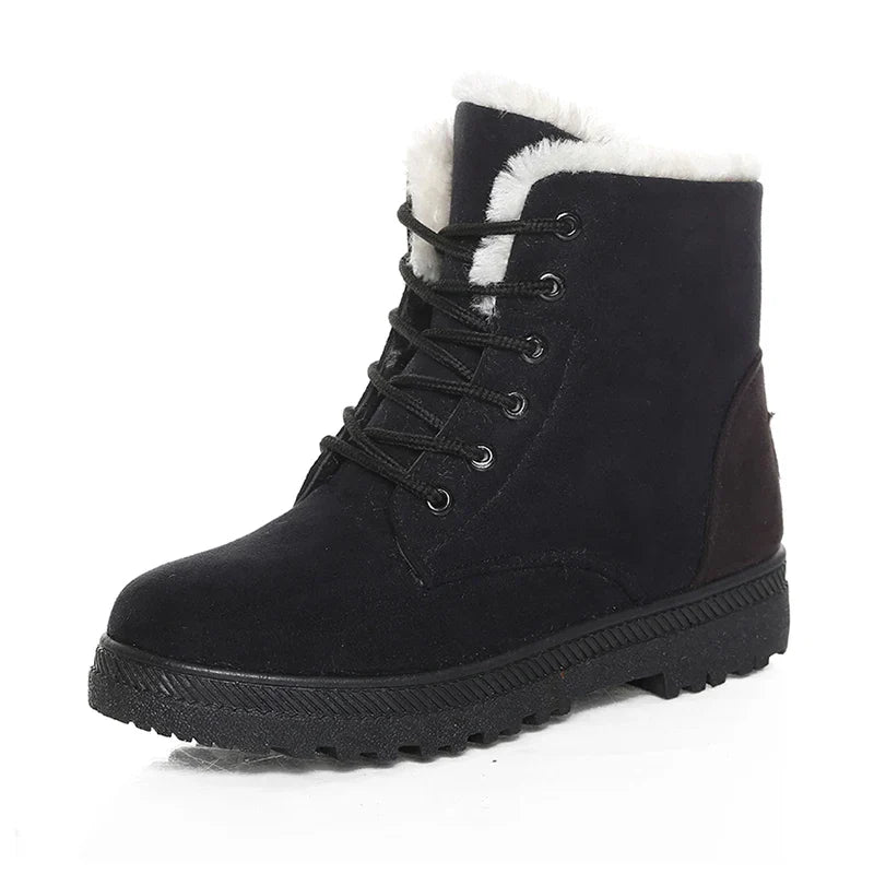 Fleecegevoerde Dames Winterboots – Warme Enkellaarsjes met Vetersluiting