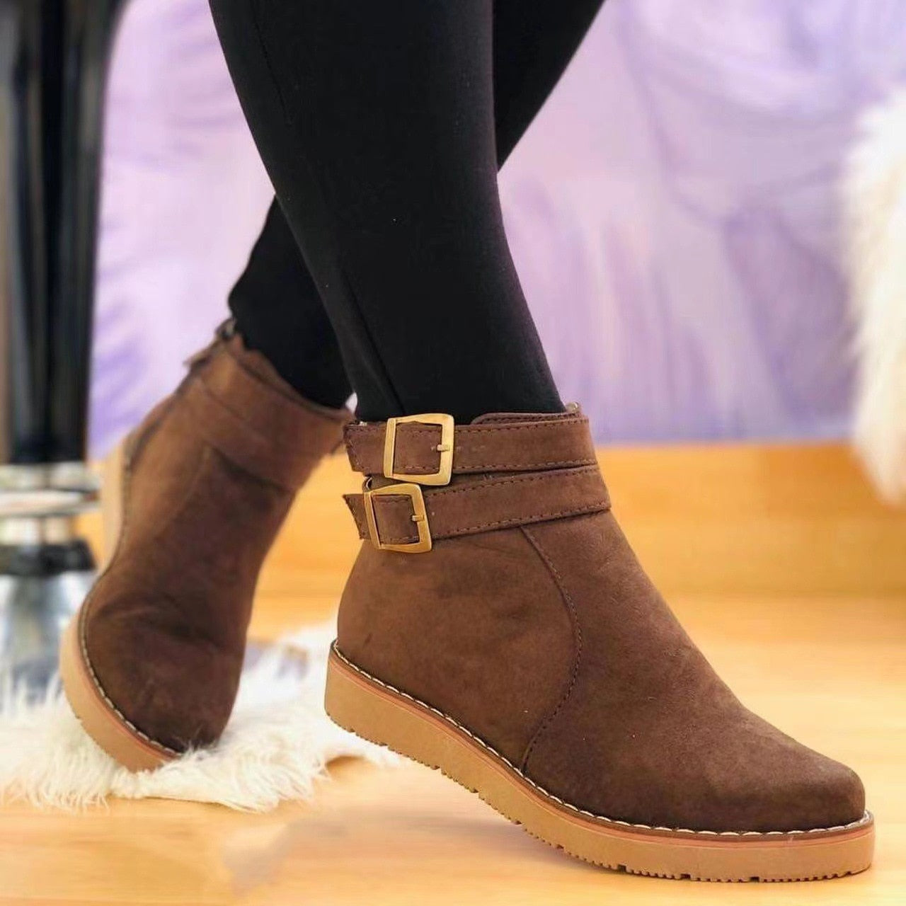Damen Stiefeletten mit Wildlederoptik – Flach & Langlebig für Jeden Tag