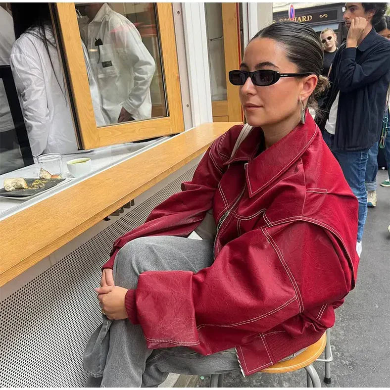 Dames Oversized Leren Jas Rood – Trendy & Stoer