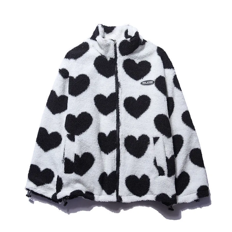 Dames Jas met Hartjesprint – Stijlvol & Warm voor Herfst/Winter