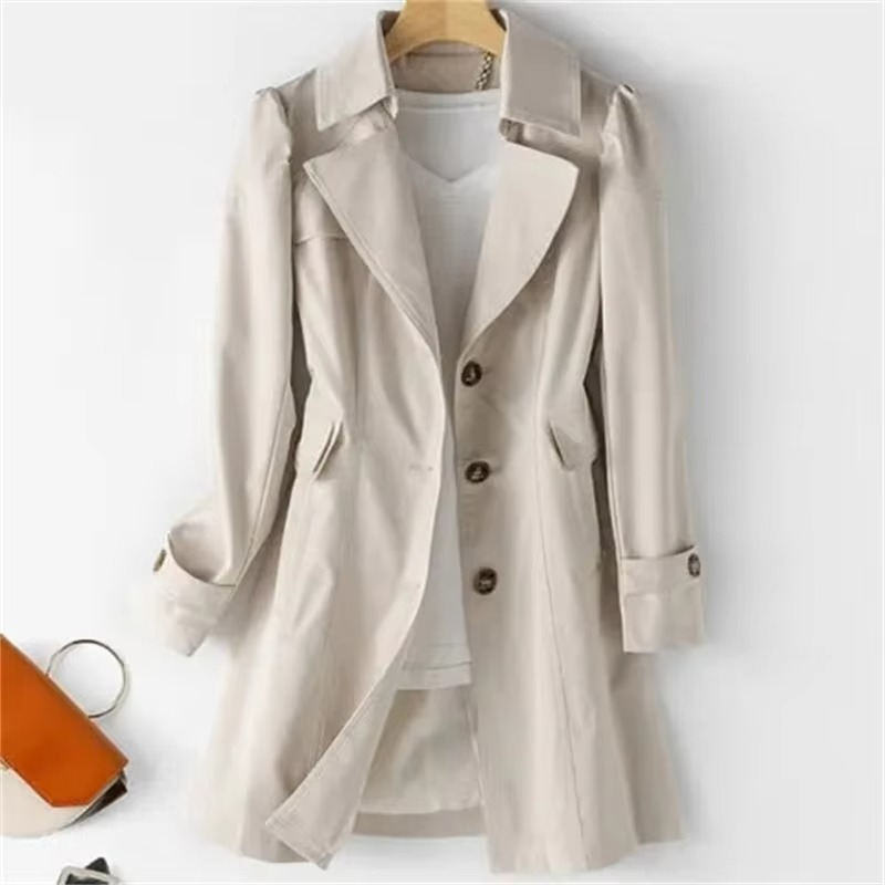 Elegante Middellange Trenchcoat voor Dames – Perfect voor Herfst & Winter