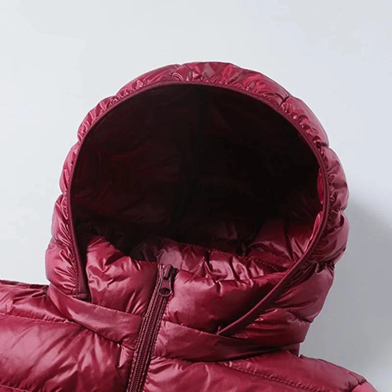 Lange Dames Donsjas met Afneembare Capuchon – Lichtgewicht & Warm