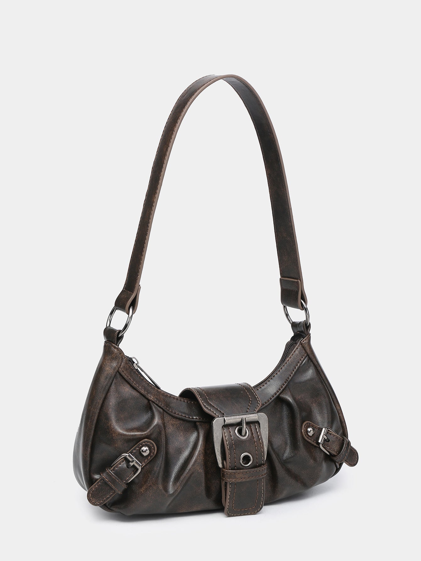 Hobo-Tasche aus Vintage-Kunstleder – Mit Schnalle und Verstellbarem Schulterriemen