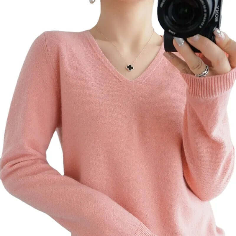 Damen V-Ausschnitt Gestrickter Pullover – Bequem & Stilvoll für Herbst/Winter
