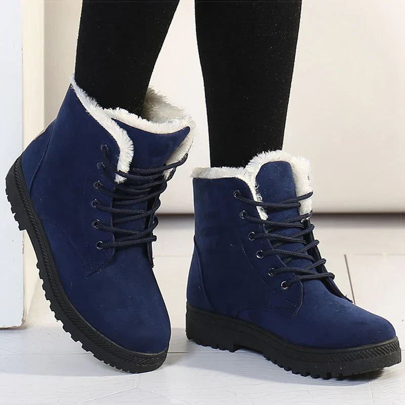 Fleecegevoerde Dames Winterboots – Warme Enkellaarsjes met Vetersluiting