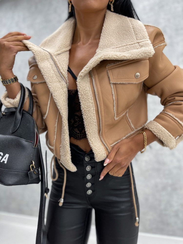 Dames Stijlvolle Imitatie Leren Jas
