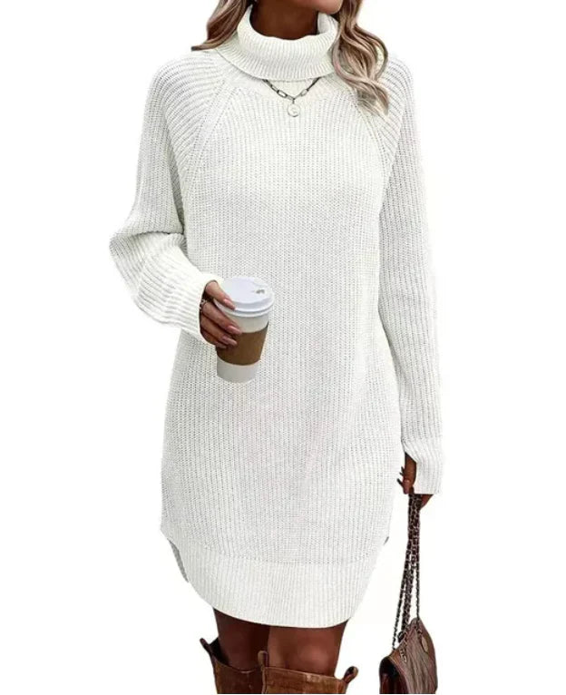 Dames Gebreide Jurk Elegant – Warme Winterjurk met Lange Mouwen