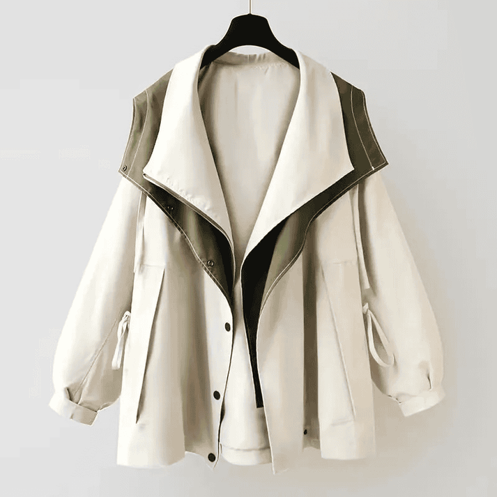 Oversized Damenjacke mit Kapuze – Zweifarbig & Geschichtet