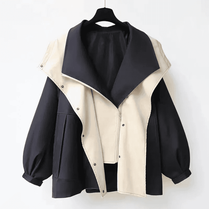 Oversized Damenjacke mit Kapuze – Zweifarbig & Geschichtet
