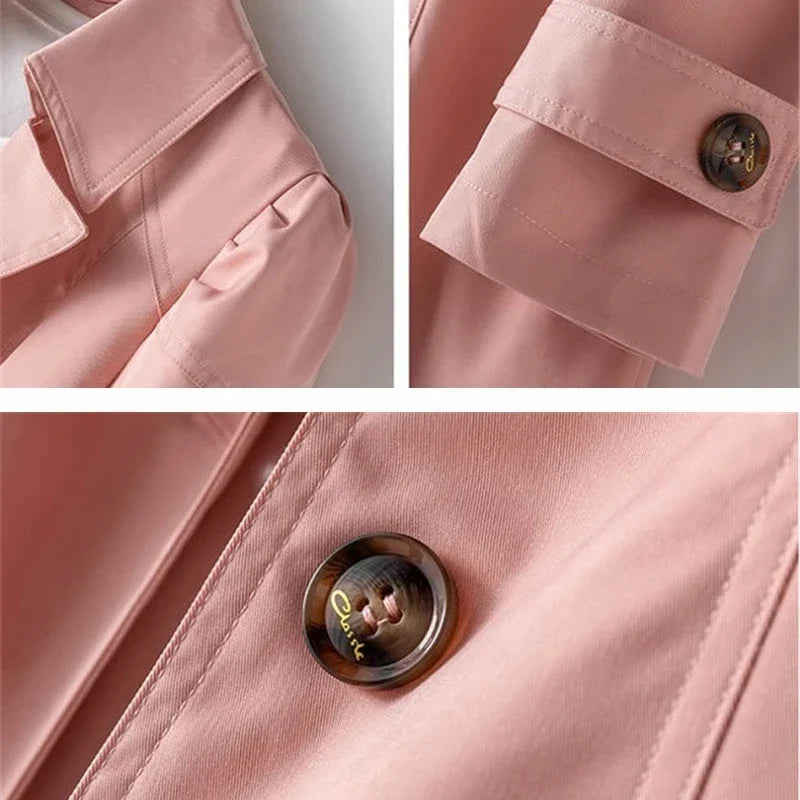 Damen Eleganter Halblanger Trenchcoat mit Langen Ärmeln