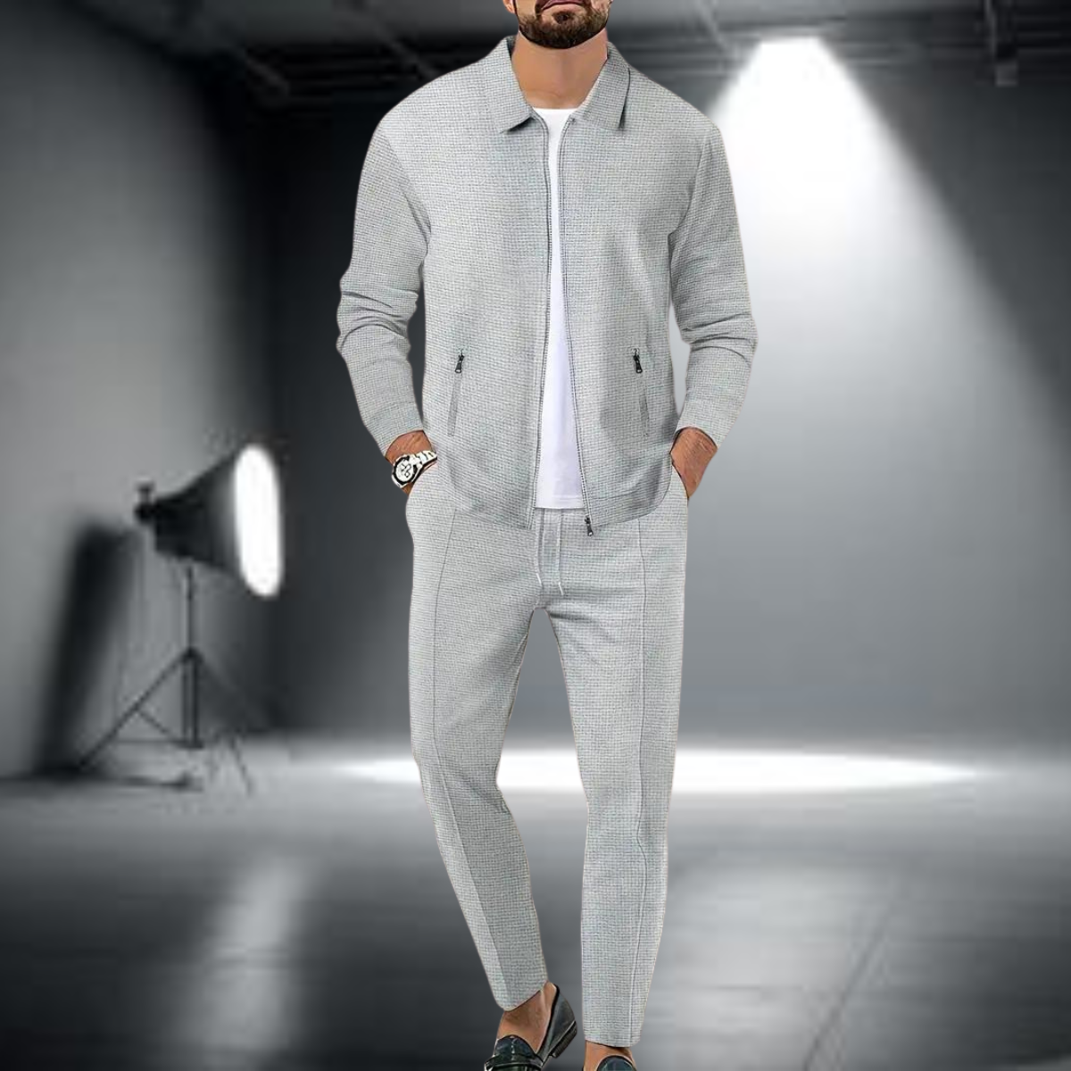 Herren Trainingsanzug – Stilvolle Jacke mit Reißverschluss und Jogginghose, Leichtes Sportset
