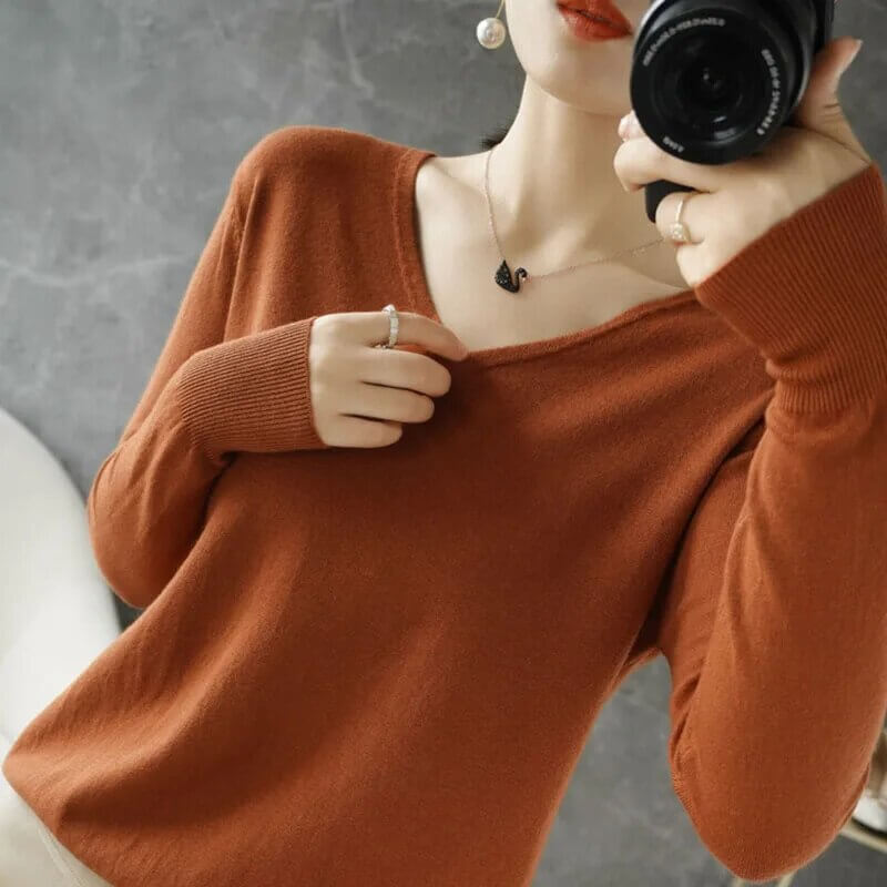 Damen V-Ausschnitt Gestrickter Pullover – Bequem & Stilvoll für Herbst/Winter