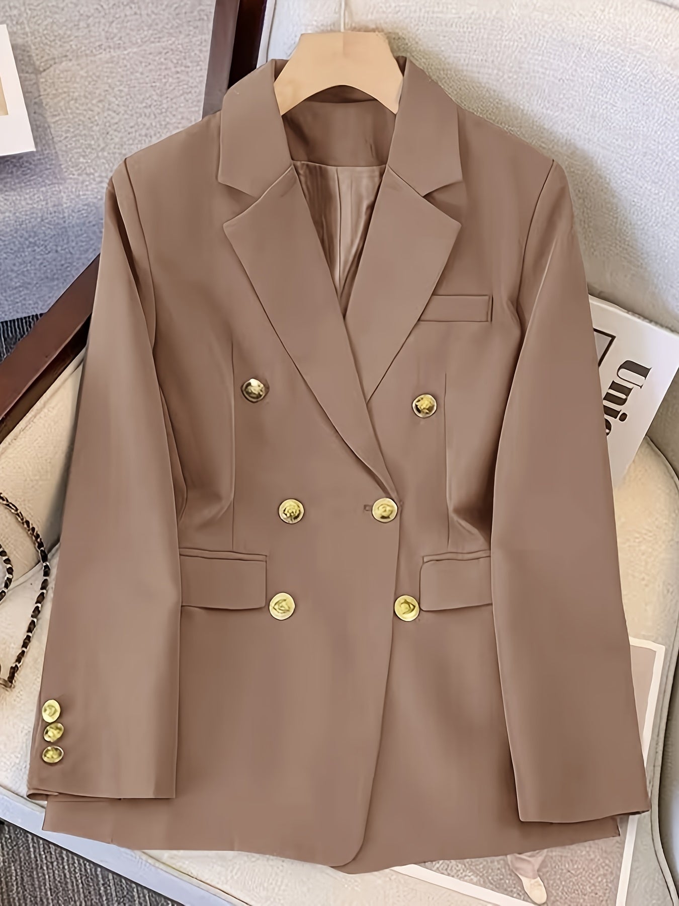 Elegante Slim Fit Damesblazer met Gouden Knopen