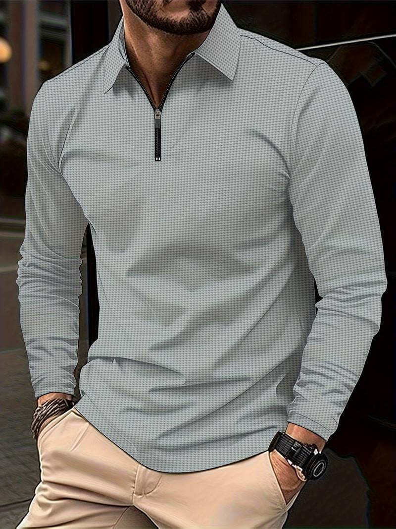 Heren Wafelshirt met Lange Mouwen en V-hals – Casual en Comfortabel