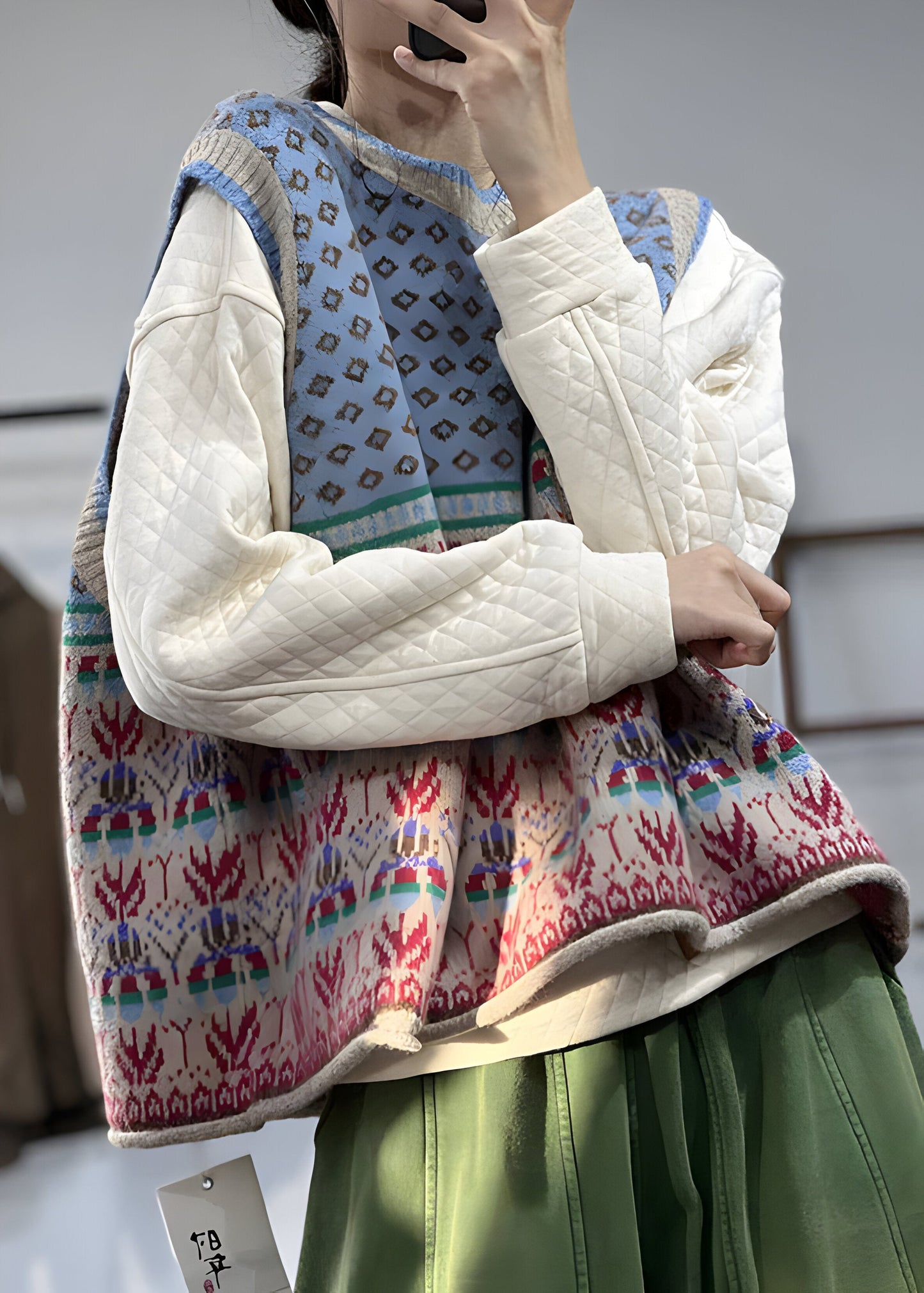 Gebreid Dames Gilet van Wol met Print – Warm, Modieus & Gelaagd