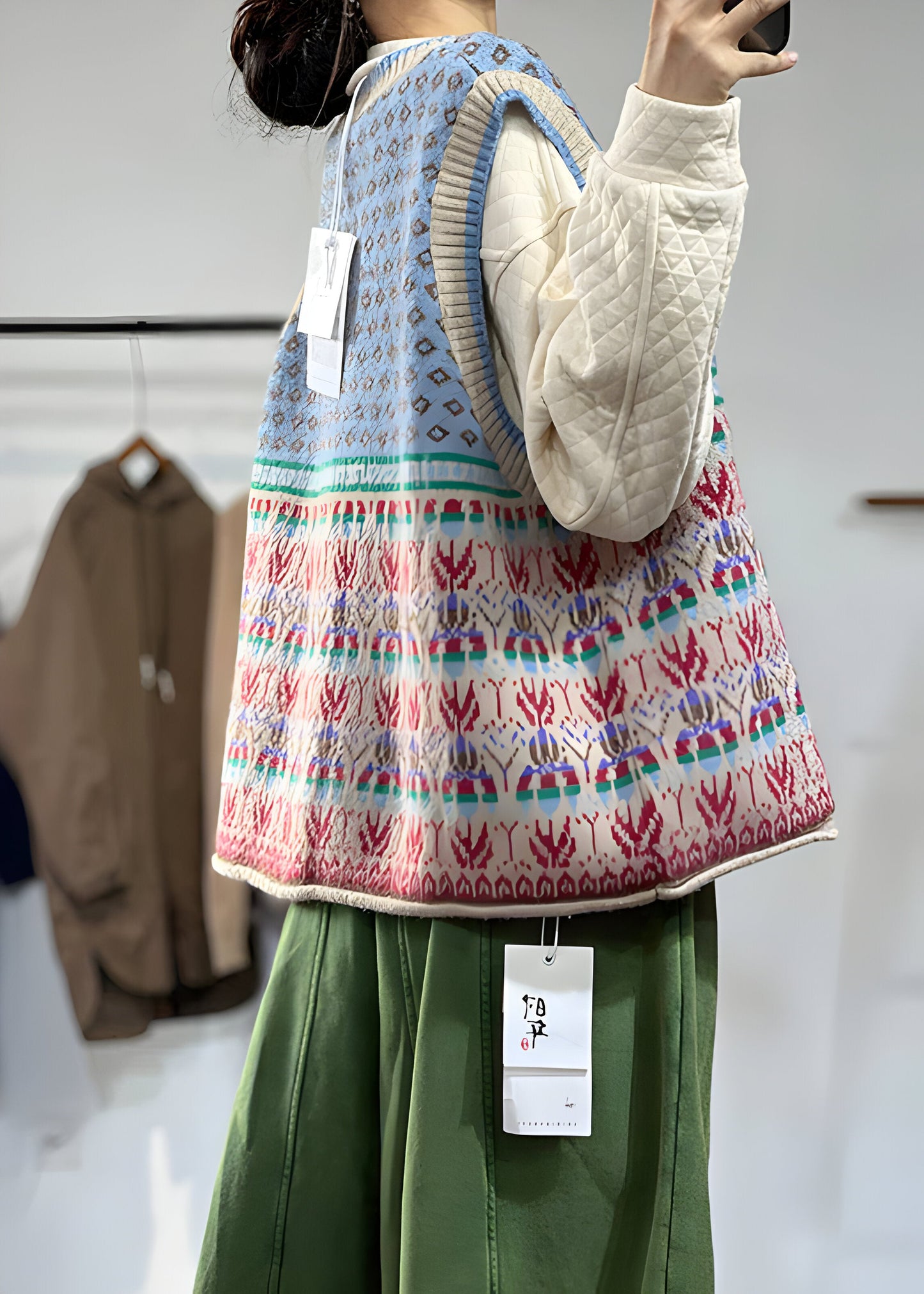 Gebreid Dames Gilet van Wol met Print – Warm, Modieus & Gelaagd