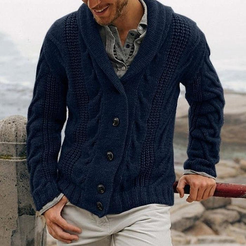 Herren Kohle Kabelgestrickter Pullover mit Schalkragen