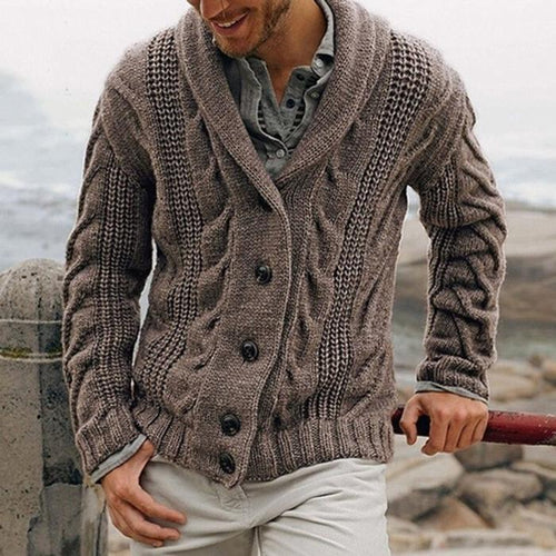 Herren Kohle Kabelgestrickter Pullover mit Schalkragen