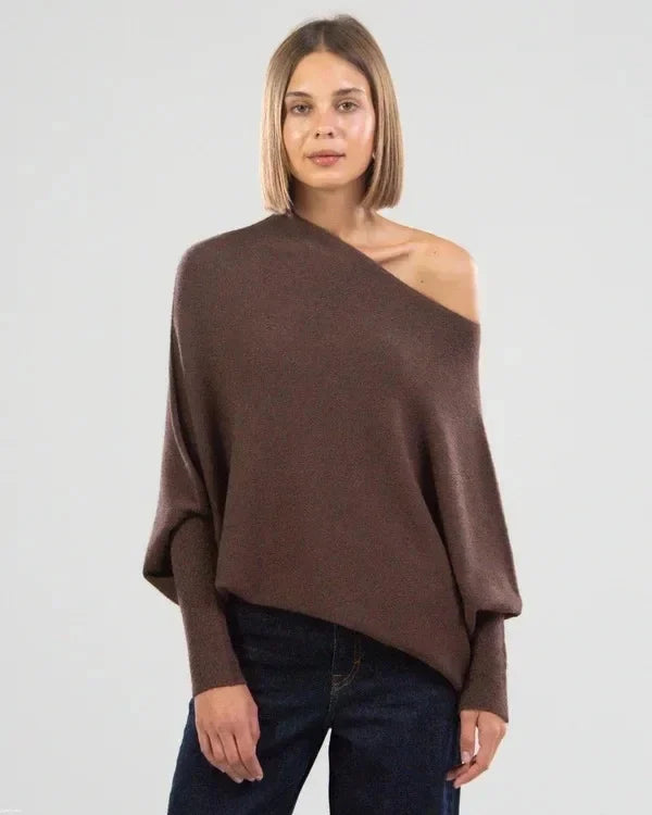 Asymmetrischer Off-Shoulder Gestrickter Pullover