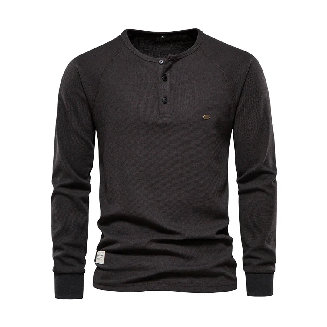 Nereo Heren Shirt Lange Mouwen – Ronde Hals met Knoopsluiting – Comfortabel & Stijlvol