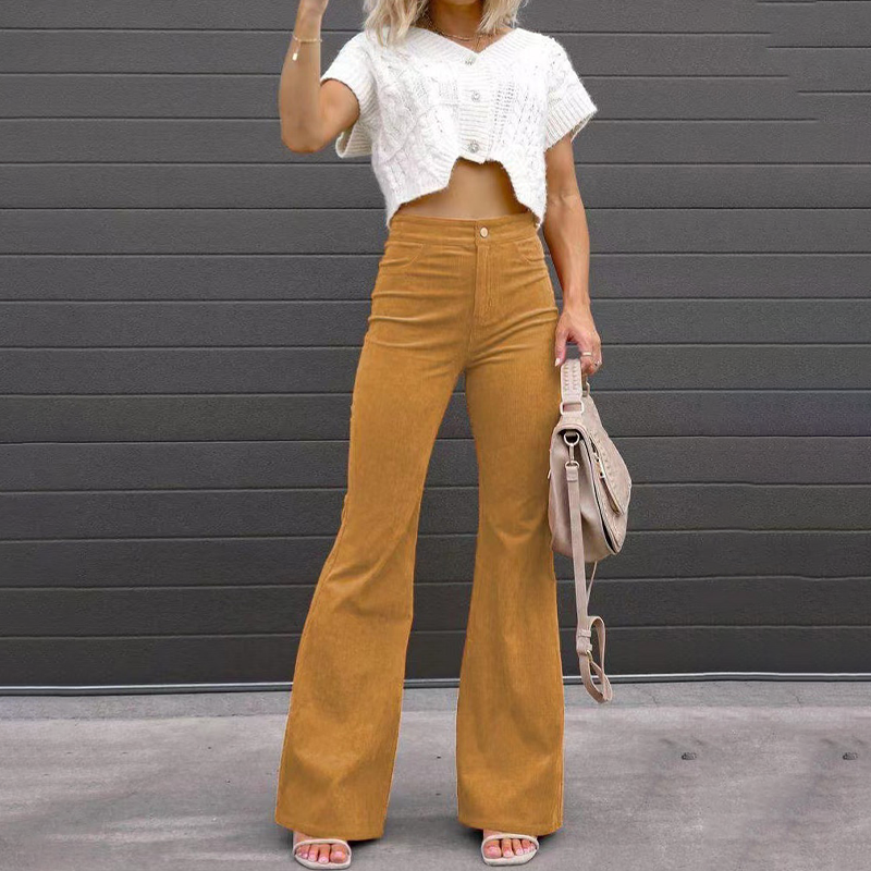 Dames Flared Broek met Hoge Taille – Corduroy en Retro Look