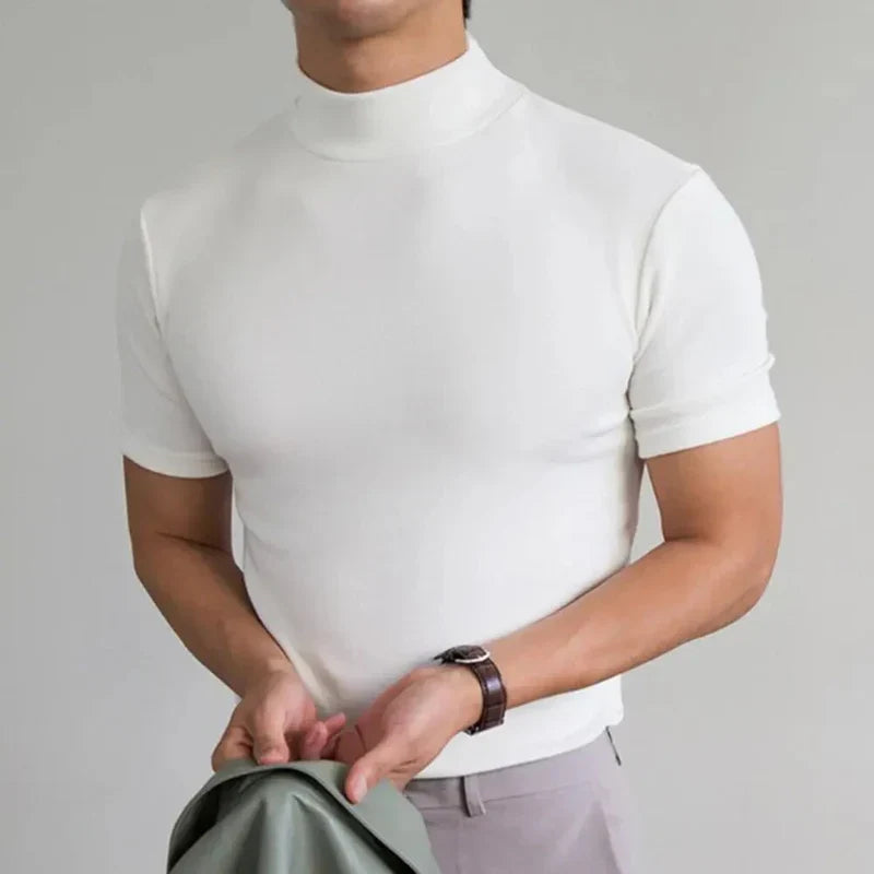 Basic Heren T-Shirt met Hoge Kraag – Tijdloos & Comfortabel