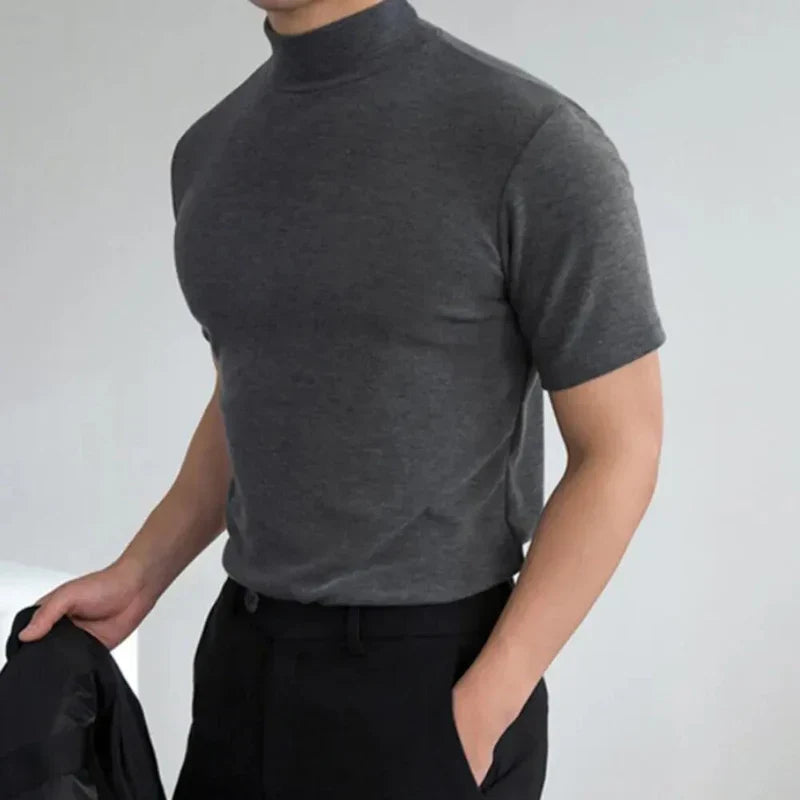 Basic Heren T-Shirt met Hoge Kraag – Tijdloos & Comfortabel