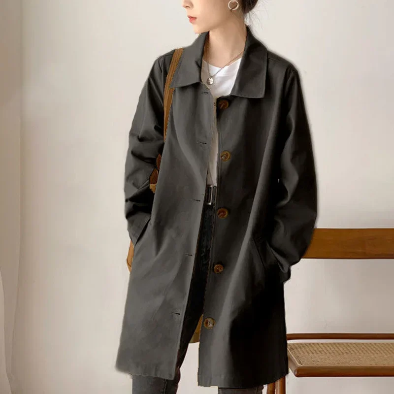 Dames Trenchcoat – Enkelrijig, Met Reverskraag en Knielengte Pasvorm