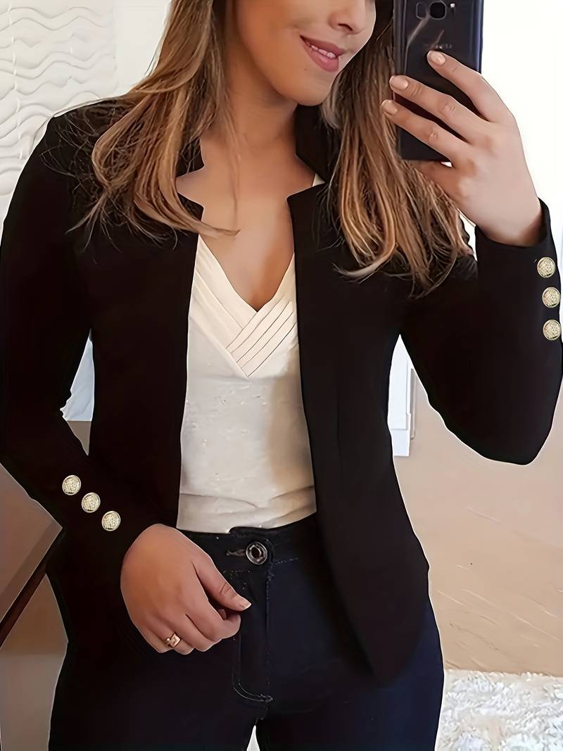 Freizeit Damen Blazer mit Knöpfen – Leichter Baumwolle, Lange Ärmel