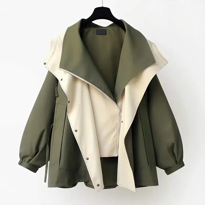 Oversized Damenjacke mit Kapuze – Zweifarbig & Geschichtet
