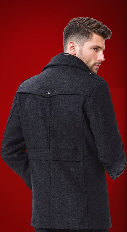Heren wollen trenchcoat met afneembare binnenkraag
