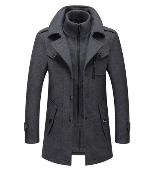 Heren wollen trenchcoat met afneembare binnenkraag