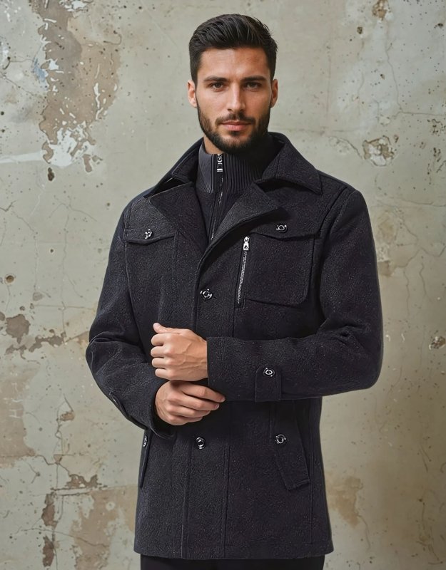 Heren wollen trenchcoat met afneembare binnenkraag