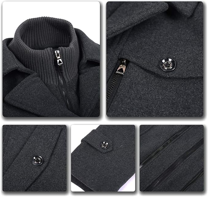 Heren wollen trenchcoat met afneembare binnenkraag