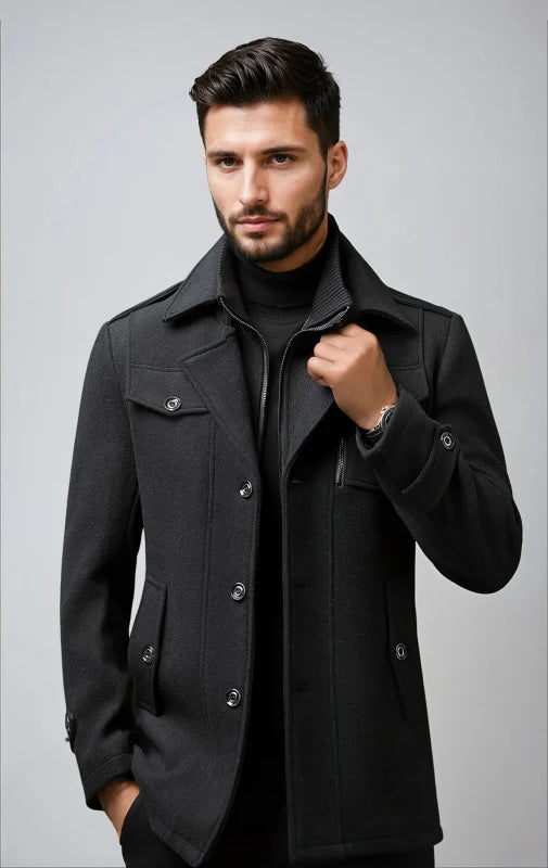 Heren wollen trenchcoat met afneembare binnenkraag