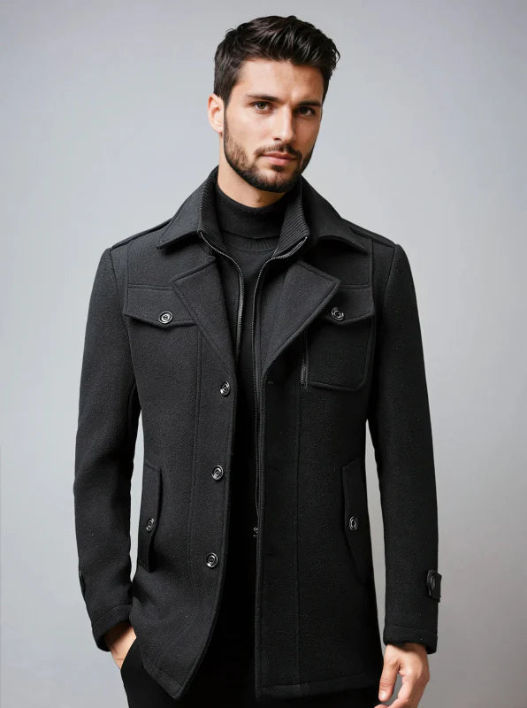 Heren wollen trenchcoat met afneembare binnenkraag