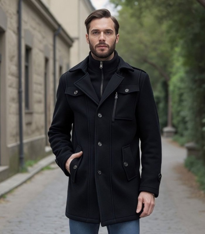 Heren wollen trenchcoat met afneembare binnenkraag
