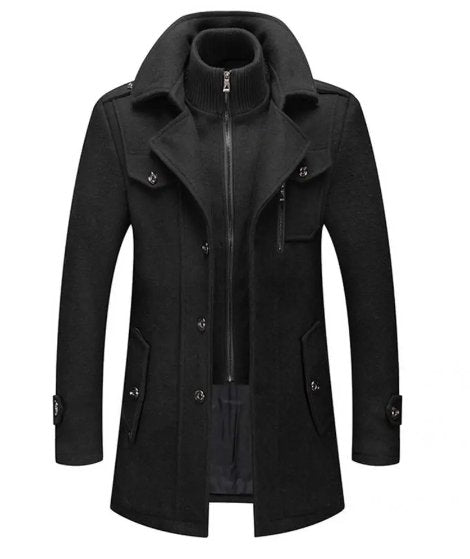 Heren wollen trenchcoat met afneembare binnenkraag