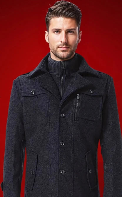 Heren wollen trenchcoat met afneembare binnenkraag