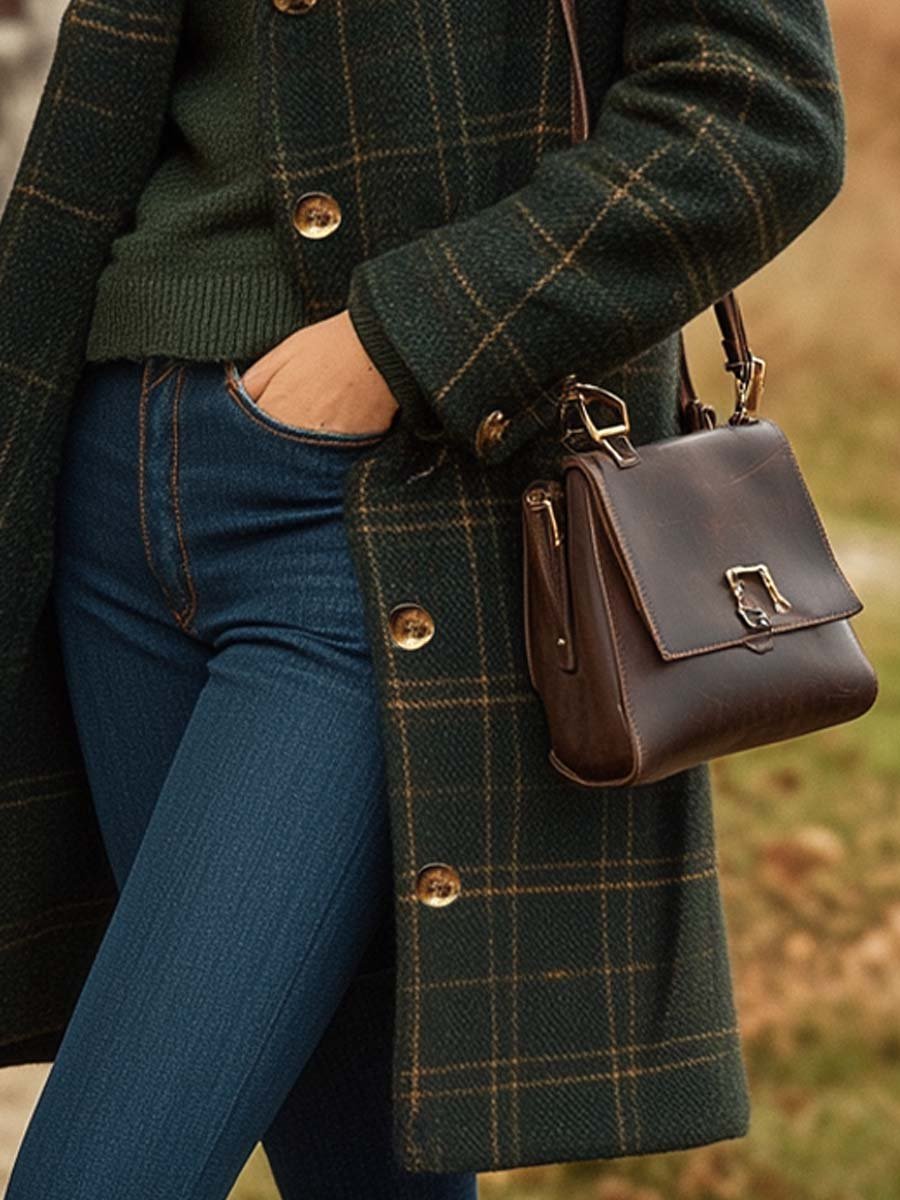 Dames Geruite Wolmantel met Knopen – Tijdloos & Elegant