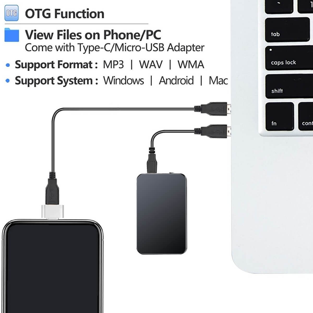 Mini Stemrecorder 64GB – Spraakrecorder met 376 Uur Opnamecapaciteit