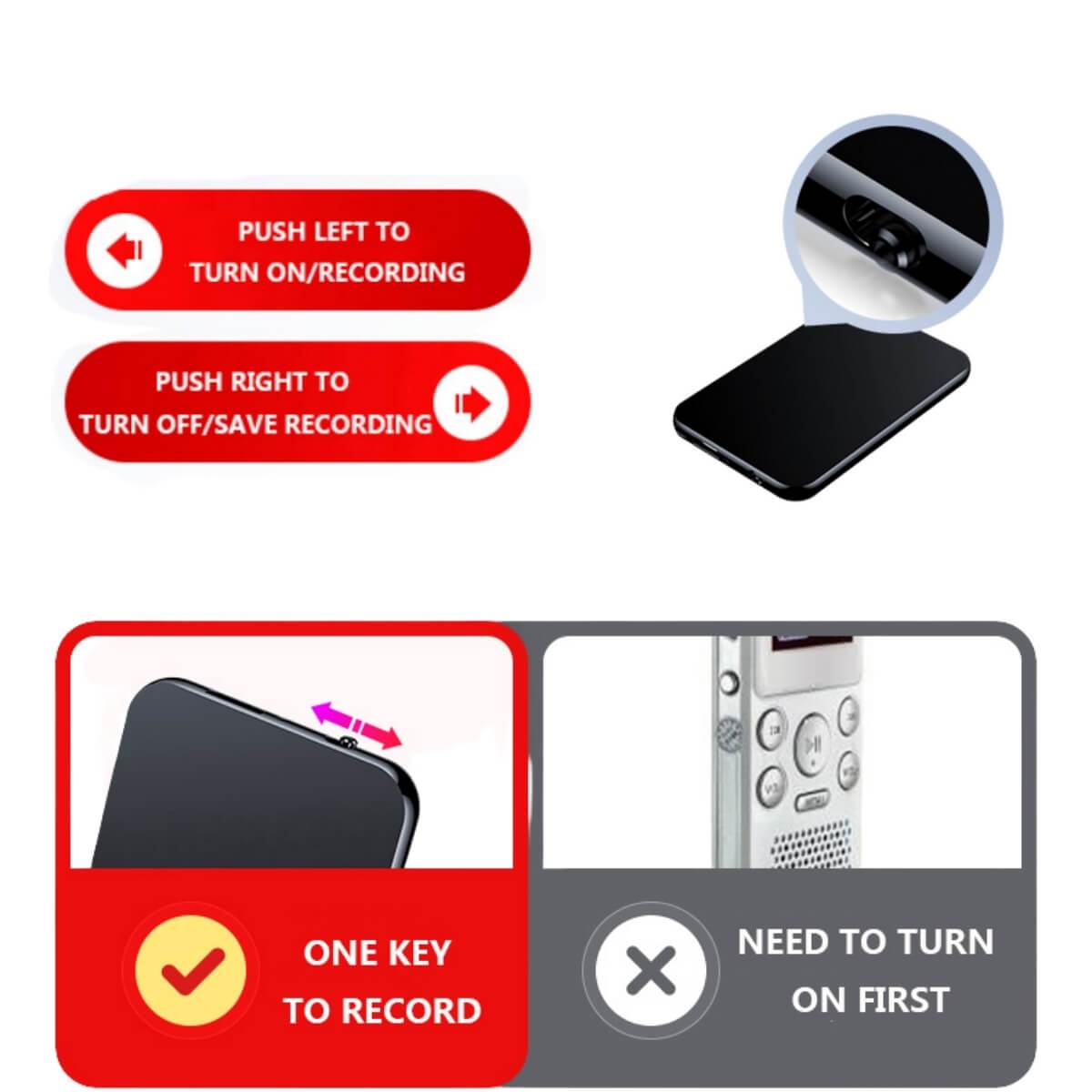 Mini Stemrecorder 64GB – Spraakrecorder met 376 Uur Opnamecapaciteit