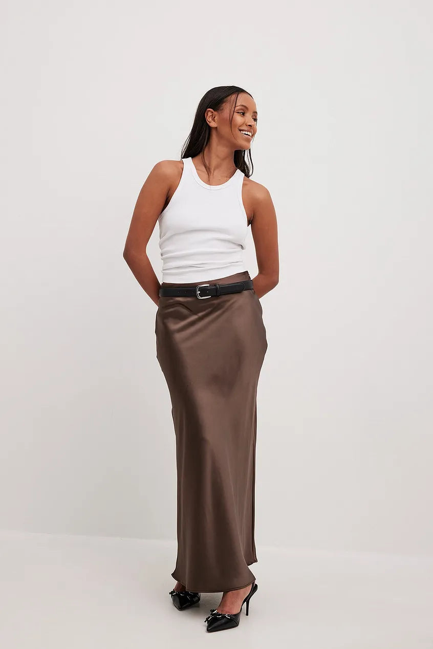 Satijnen Midi Rok met Hoge Taille – Glanzende Elegante Damesrok
