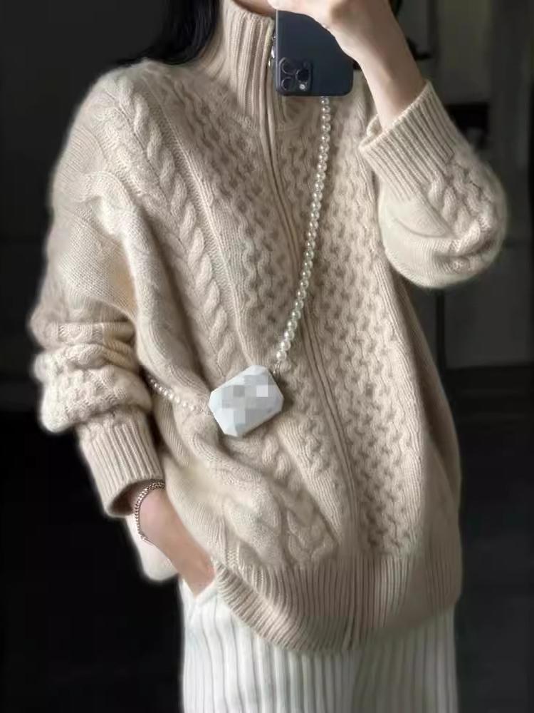 Dikke Gebreide Cashmere Turtleneck Cardigan
